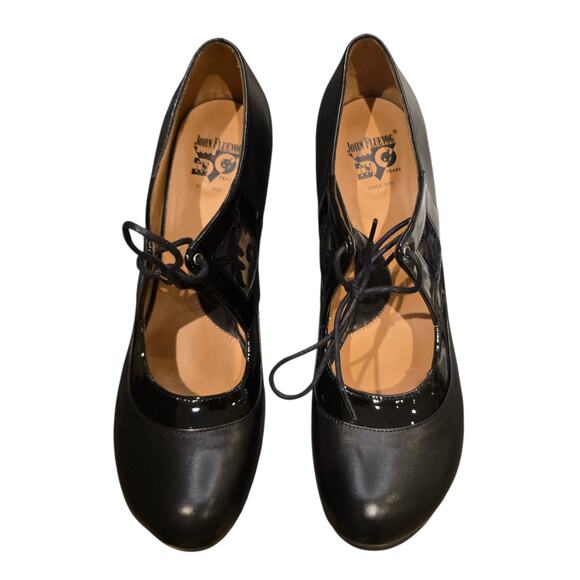 New John Fluevog Bellevue Vestal Mary Jane with Lace Cut Outs Black Heels 10.5 - Picture 2 of 10